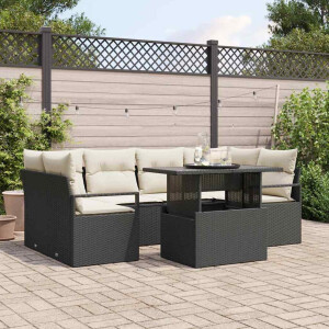vidaXL Bankstel met kussen 7 pcs Zwart poly rattan