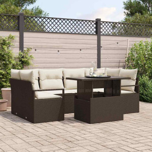 vidaXL Bankstel met kussen 7 pcs Bruin poly rattan