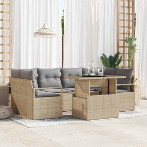 vidaXL Bankstel met kussen 7 pcs Beige poly rattan