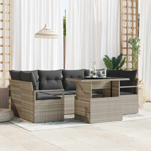 vidaXL Bankstel met kussen 7 pcs Lichtgrijs poly rattan