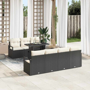 vidaXL Tuin Sofa Set met opslag 8 pcs Zwart en Crème poly rattan