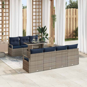 vidaXL Tuin Sofa Set met opslag 8 pcs Grijs en Marineblauw poly rattan