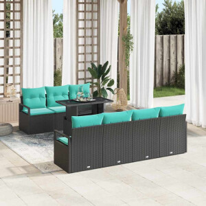 vidaXL Tuin Sofa Set met opslag 8 pcs Zwart en Blauw poly rattan