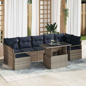 vidaXL Tuin Sofa Set met kussen 8 pcs grijs en marineblauw poly rattan