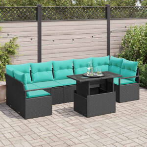 vidaXL Tuin Sofa Set met kussen 8 pcs Zwart en Blauw poly rattan