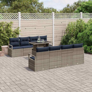 vidaXL Tuin Sofa Set met kussen 7 pcs Grijs en Marineblauw poly rattan