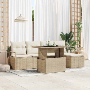 vidaXL Tuin Sofa Set met kussen 6 pcs beige en crèmekleurig