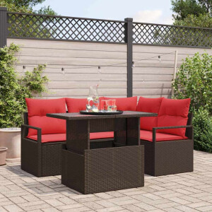 vidaXL Tuin Sofa Set met opslag 5 pcs Bruin en Rood poly rattan