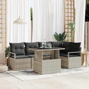 vidaXL Tuin Sofa Set met kussen 6 pcs Lichtgrijs poly rattan