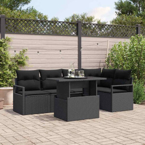 vidaXL Tuin Sofa Set met kussen 6 pcs Zwart poly rattan
