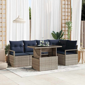vidaXL Tuin Sofa Set met opslag 6 pcs Grijs en Marineblauw poly rattan