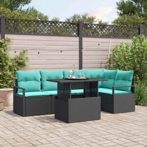 vidaXL Tuin Sofa Set met kussen 6 pcs Zwart en Blauw poly rattan