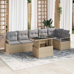 vidaXL Tuin Sofa Set met kussen 7 pcs Beige Poly riet