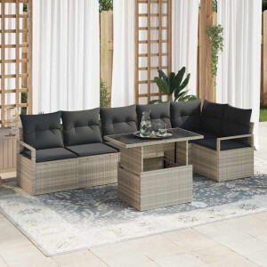 vidaXL Tuin Sofa Set met opslag 7 pcs Lichtgrijs poly rattan