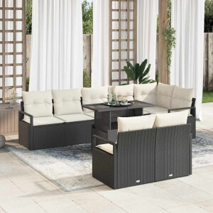 vidaXL Tuin Sofa Set met kussen 9 pcs Zwart en Crème poly rattan