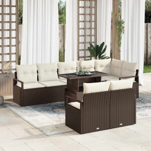vidaXL Tuin Sofa Set met kussen 9 pcs Bruin en crème poly rattan