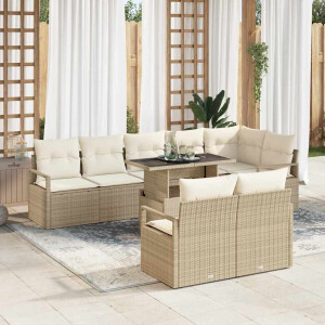 vidaXL Tuin Sofa Set met kussen 9 pcs Beige en Crème poly rattan