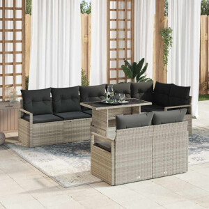 vidaXL Tuin Sofa Set met kussen 9 pcs Lichtgrijs poly rattan