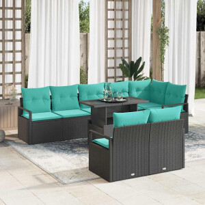 vidaXL Tuin Sofa Set met opslag 9 pcs Zwart en Blauw poly rattan