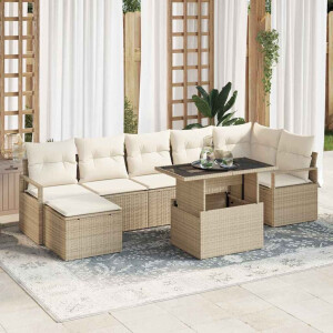 vidaXL Tuin Sofa Set met kussen 8 pcs beige en crèmekleurig