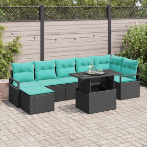 vidaXL Tuin Sofa Set met kussen 8 pcs Zwart en Blauw poly rattan