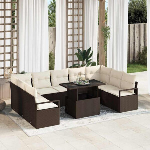 vidaXL Tuin Sofa Set met kussen 10 pcs Bruin en Crème poly rattan