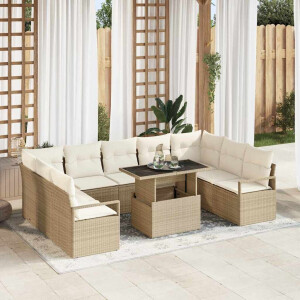 vidaXL Tuin Sofa Set met kussen 10 pcs Beige en Crème poly rattan