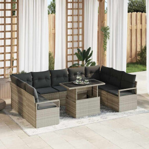 vidaXL Tuin Sofa Set met kussen 10 pcs Lichtgrijs poly rattan