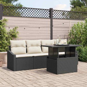 vidaXL Tuin Sofa Set met kussen 5 pcs Zwart en crème poly rattan