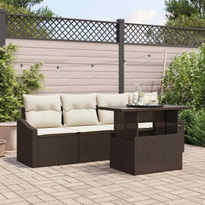 vidaXL Tuin Sofa Set met kussen 5 pcs Bruin en Crème poly rattan