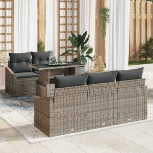 vidaXL Tuin Sofa Set met kussen 6 pcs Grijs poly rattan