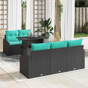 vidaXL Tuin Sofa Set met kussen 6 pcs Zwart en blauw poly rattan
