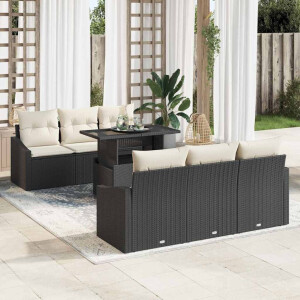 vidaXL Tuin Sofa Set met kussen 7 pcs Zwart en crème 100 x 55 x 73 cm