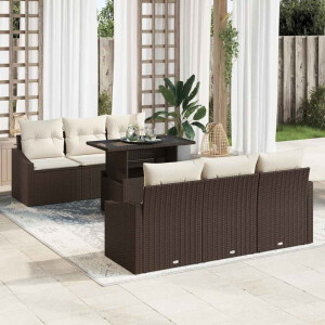 vidaXL Tuin Sofa Set met kussen 7 pcs Bruin en Crème poly rattan