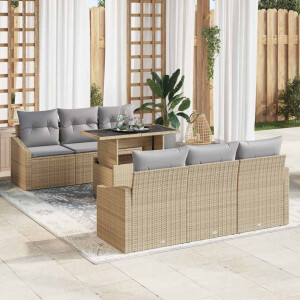 vidaXL Tuin Sofa Set met opslag 7 pcs Beige en Licht Grijs poly rattan