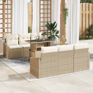 vidaXL Tuin Sofa Set met opslag 7 pcs Beige en Crème poly rattan