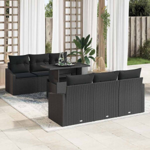 vidaXL Tuin Sofa Set met opslag met kussen 7 pcs Zwart poly rattan