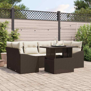 vidaXL Tuin Sofa Set met kussen 7 pcs Bruin en Crème poly rattan