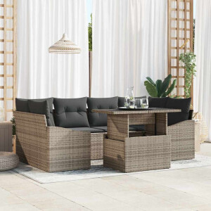 vidaXL Tuin Sofa Set met opslag met kussen 7 pcs Grijs poly rattan