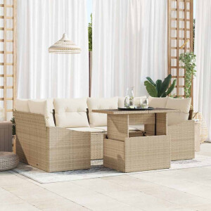 vidaXL Tuin Sofa Set met kussen 7 pcs Beige en Crème poly rattan