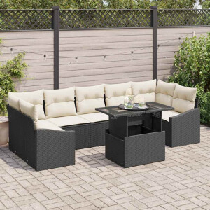 vidaXL Tuin Sofa Set met kussen 8 pcs Zwart en Crème poly rattan