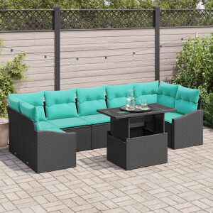 vidaXL Tuin Sofa Set met kussen 8 pcs Zwart en Blauw poly rattan