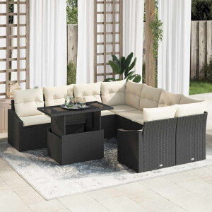 vidaXL Tuin Sofa Set met kussen 9 pcs Zwart en Crème poly rattan