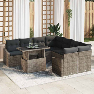 vidaXL Tuin Sofa Set met kussen 9 pcs Grijs poly rattan