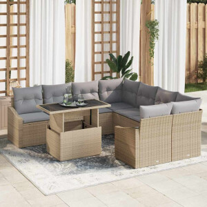 vidaXL Tuin Sofa Set met kussen 9 pcs Beige en Licht Grijs poly rattan