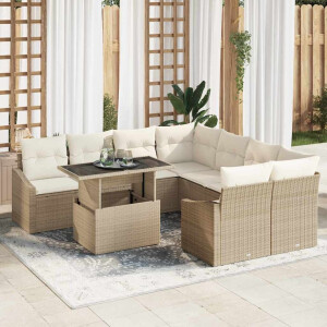 vidaXL Tuin Sofa Set met kussen 9 pcs Beige en Crème poly rattan