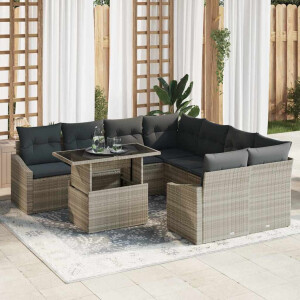 vidaXL Tuin Sofa Set met kussen 9 pcs Lichtgrijs poly rattan