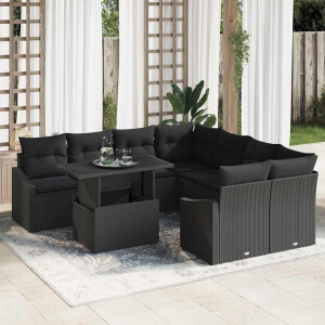 vidaXL Tuin Sofa Set met kussen 9 pcs Zwart poly rattan