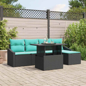 vidaXL Tuin Sofa Set met kussen 6 pcs Zwart en Blauw poly rattan
