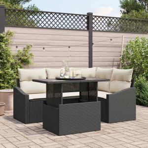 vidaXL Tuin Sofa Set met kussen 5 pcs Zwart en Crème poly rattan